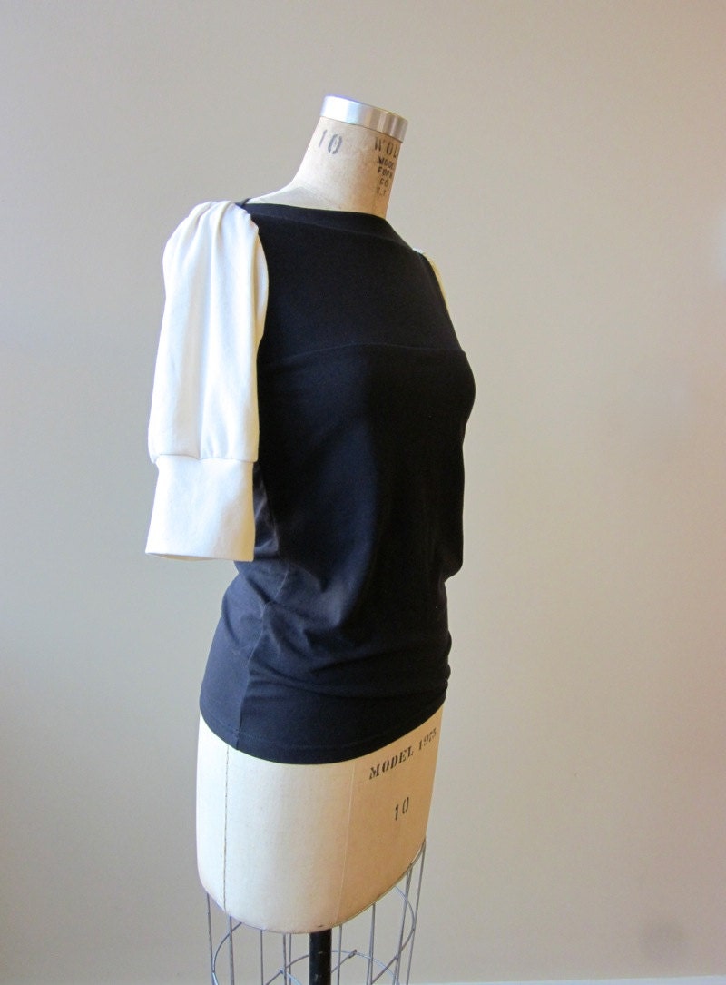 Jersey Top Black and Colored puff sleeves, modern chic- made to order