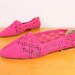 80s Crochet Skimmers - Womens 6 / 6.5 - Raspberry Pink Capezio Flats Lace / Canvas Vegan 1980s Ballet Flat Skimmer Slip Ons Lacy