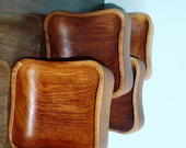 Teak Bowls Handcarved Unique Rounded Square Design Set of 4