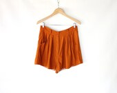 Vintage 80s Rust Orange Breezy Pleated Summer Shorts // Women's Bottoms M L