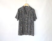Vintage 80s Black & White Graphic Plaid Arrow Print Blouse // Unisex Oversized Shirt