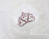 Baby Headband, Pink Tiara Headband, Baby Girl Princess, Birthday Tiara, Crystal & Pearl Tiara, Newborn Toddler Child Girls Headband