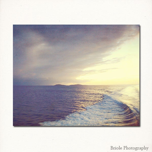 Ocean Sunset Photography, 8"x10" Fine Art Picture. Caribbean Photograph. Purple, Yellow, Island, Dreamy. St. John, USVI.