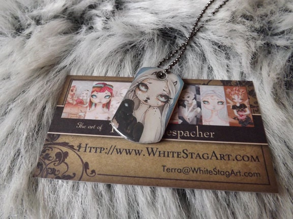 Critters- Dog tag NECKLACE pendant fairy goth imp with horns with jackalope