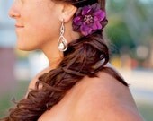 Bridal party hair flower clip- wedding- purple silk dahlia with vintage crystal center clip- 3" purple  ranunculus hair accessory