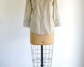 Vintage 70s Western Blouse Pearl Snap Silver Button Down Shirt S/M