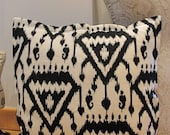 1 X IKAT ECO-FRIENDLY Cushion Cover by Fairytale13 - 20 X 20" Inky black and white.