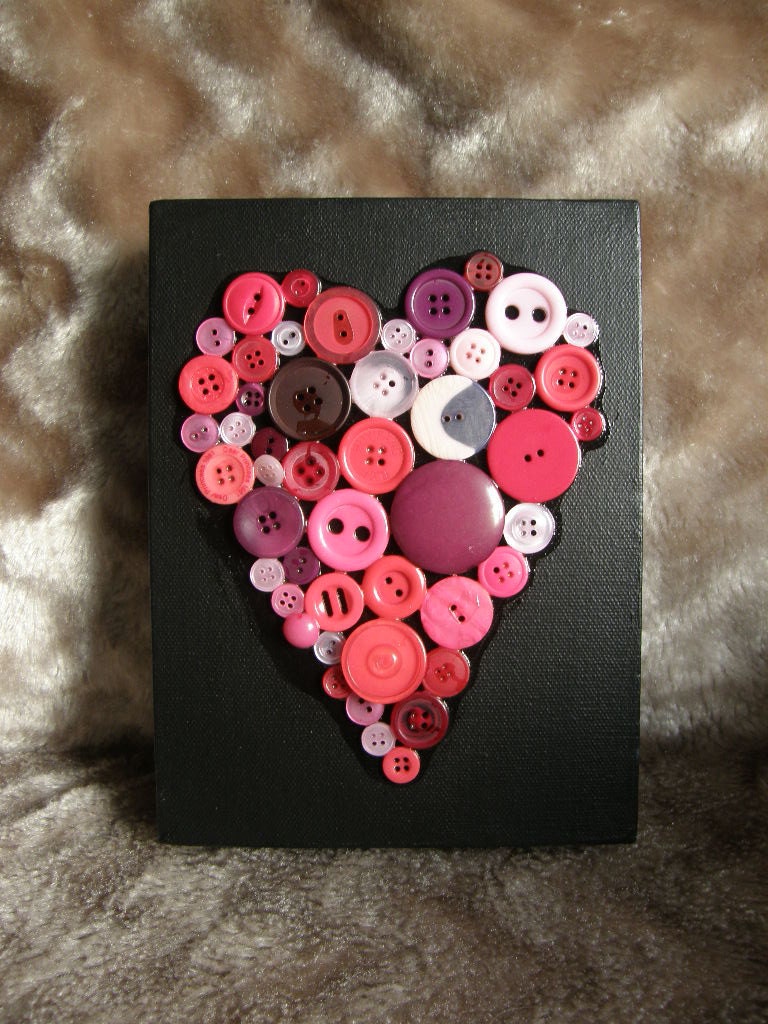 Button art Button canvas Button heart canvas buttons - button artwork heart art - heart artwork - mixed buttons - reds and pinks - red heart