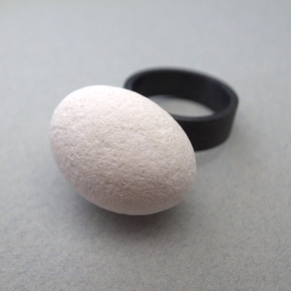 white beach rock ring - wide oxidized band