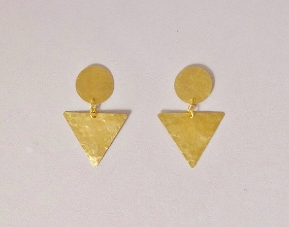 Large brass triangle earrings