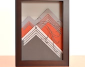 mountains . 5 x 7 . cut paper shadow box . mountains & cabin