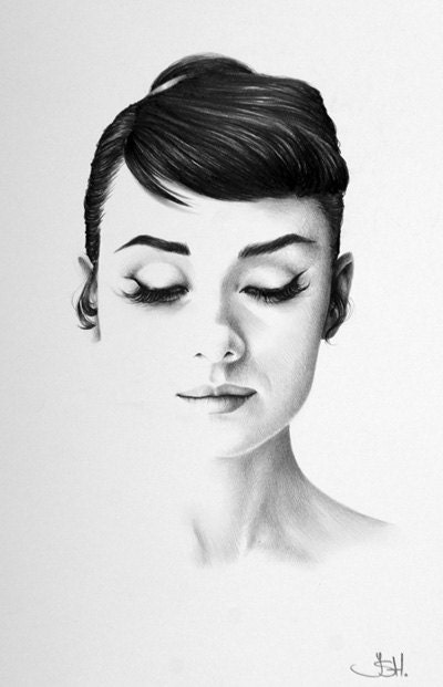 Audrey Hepburn Fine Art Archival High Quality Cotton Paper Print Pencil Drawing Portrait Hand Signed by the Artist