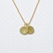 Two gold initials necklace - tiny gold vermeil letter engraved double discs - stamped lowercase tag - delicate personalized jewelry - Cindy