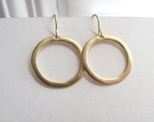 Gold hoop earrings, 16k matte gold on 14k gold plate fixtures, drop circle earrings