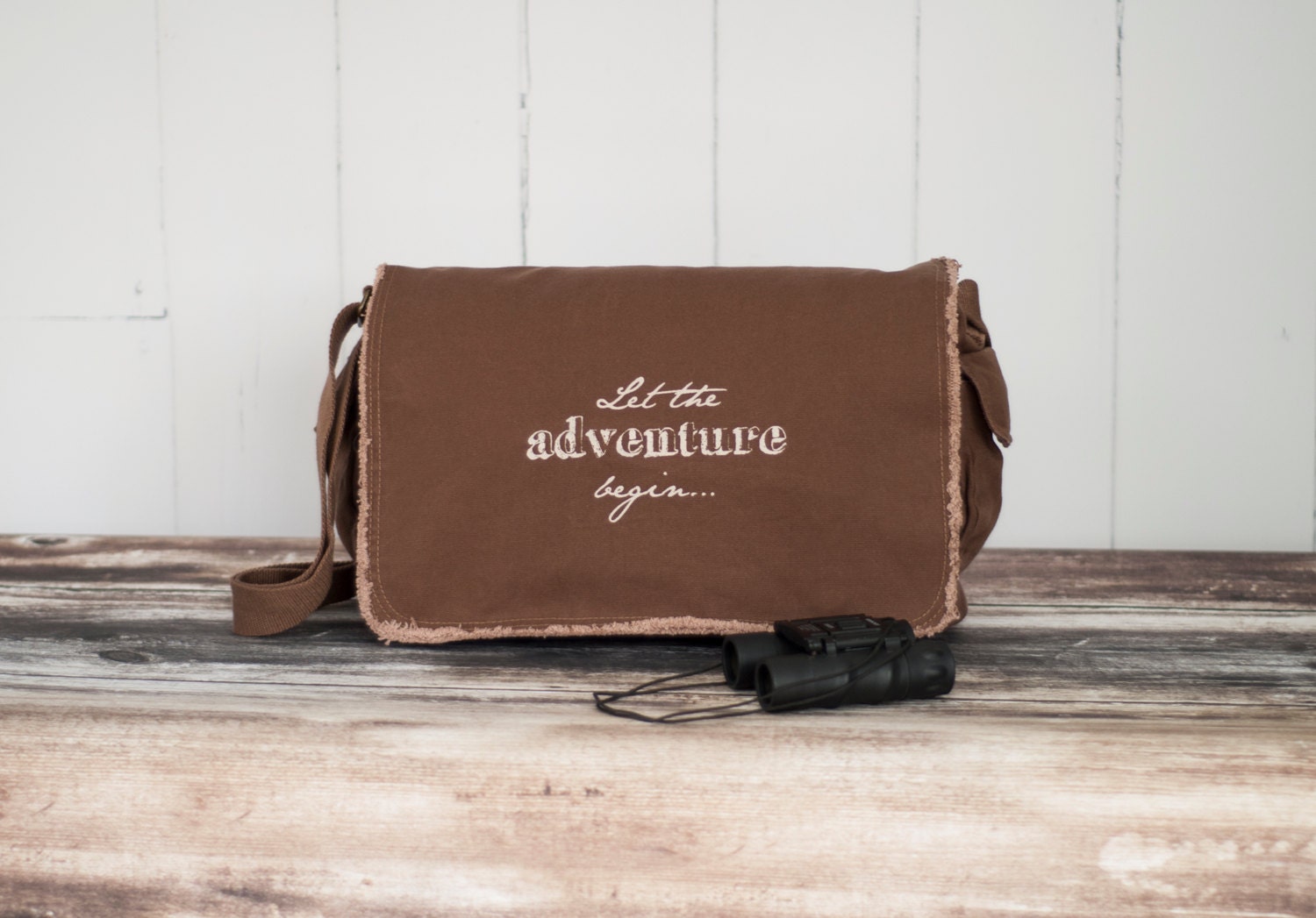Messenger Bag - Let the Adventure Begin... - School Bag - Java Brown - Canvas Bag