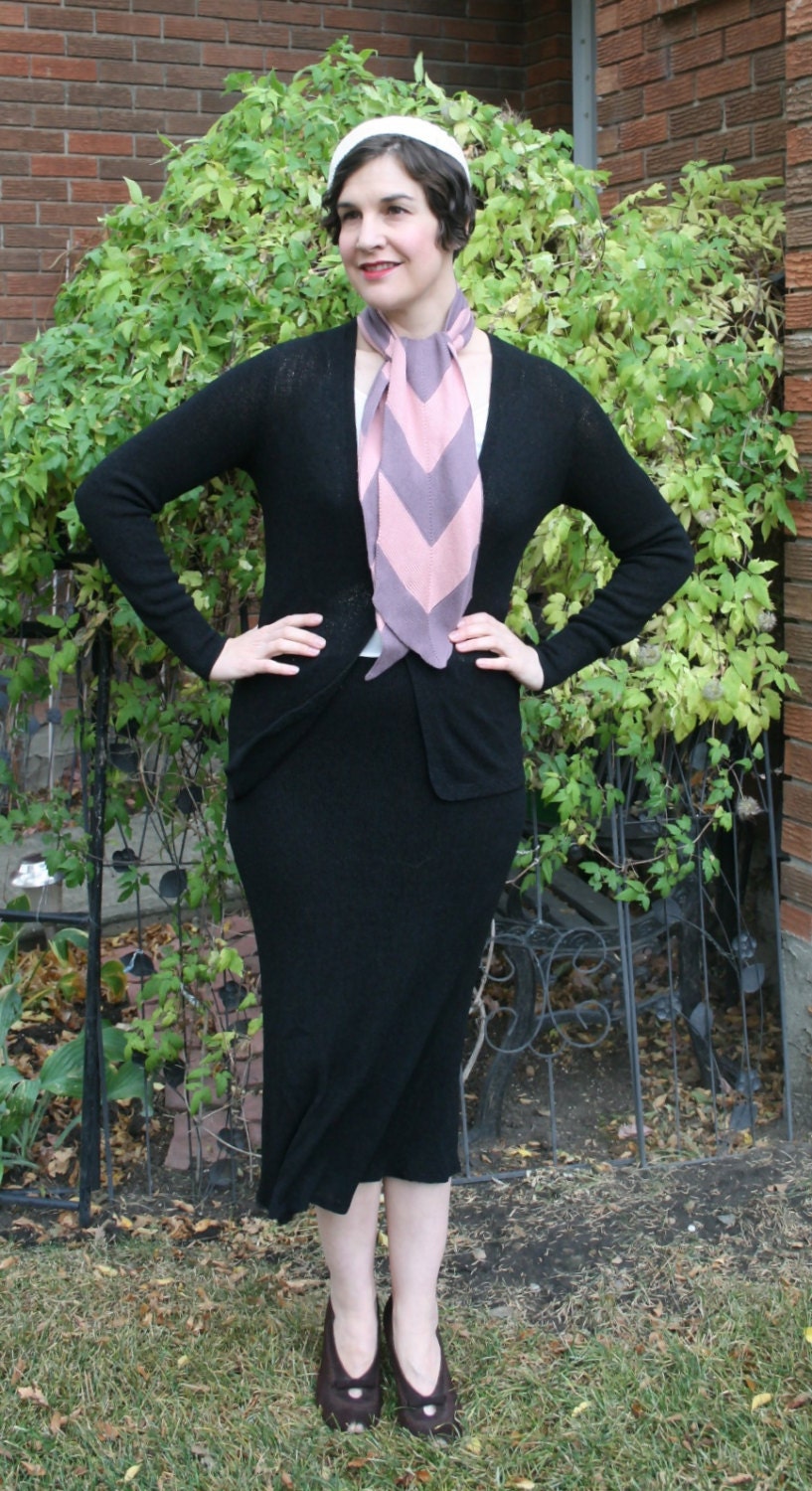 Vintage 1930s Black Knitted Cardigan & Skirt Set