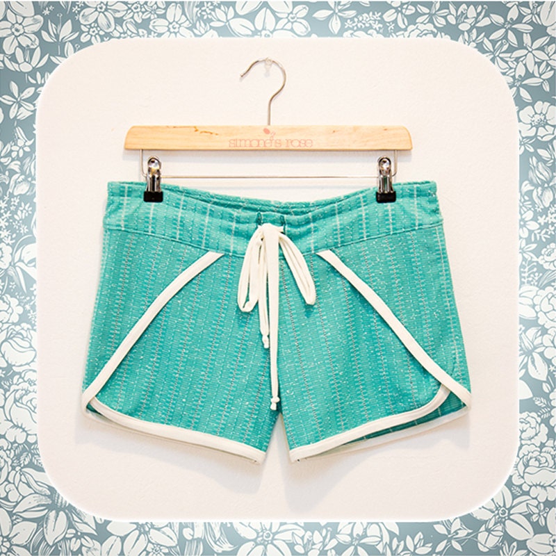 Meggy turquoise drawstring shorts - Eco Vintage knit - XS / S / M / L / XL / Custom sizing - Organic cotton & bamboo lining