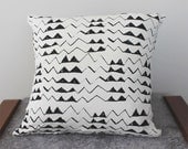 Hand Printed 'Mountain' Pillow in Black on Creme