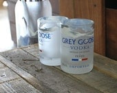 Two Grey Goose Vodka Low Ball Tumblers // 1L Glass Bottles