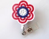 Patriotic Flower  - Retractable ID Felt Badge Holder - Name Badge Holder - Cute Badge Reel - Nursing Badge - Felt Badge Reel