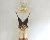 Summer sundress, gypsy cowgirl glam slip dress, romantic country boho dress maxi dress, ecru brown taupe, true rebel clothing