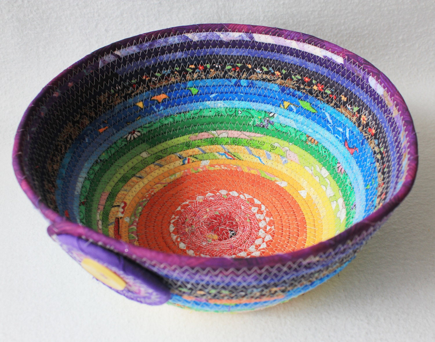 Rainbow Large Round Fabric Coiled Basket / Bowl by PrairieThreads