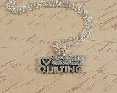 Love Quilting Charm, Silver Quilting Charm on a Silver Cable Chain
