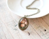 Ranunculus Flower Bouquet Necklace. Bronze Cameo Pendant - Summer Jewelry.