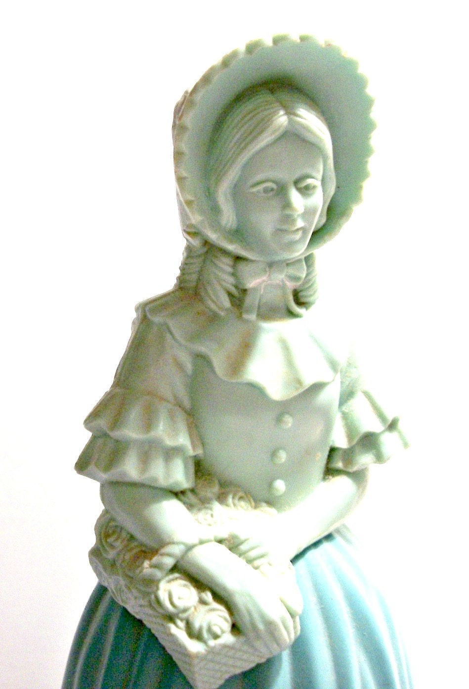 Vintage 1973 Avon Green Perfume Bottle Victorian Woman Figurine