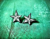 baphomet goat head pentagram big stud post earrings black dark star pendant goat head occult hypoallergenic fake plugs gauges NEW