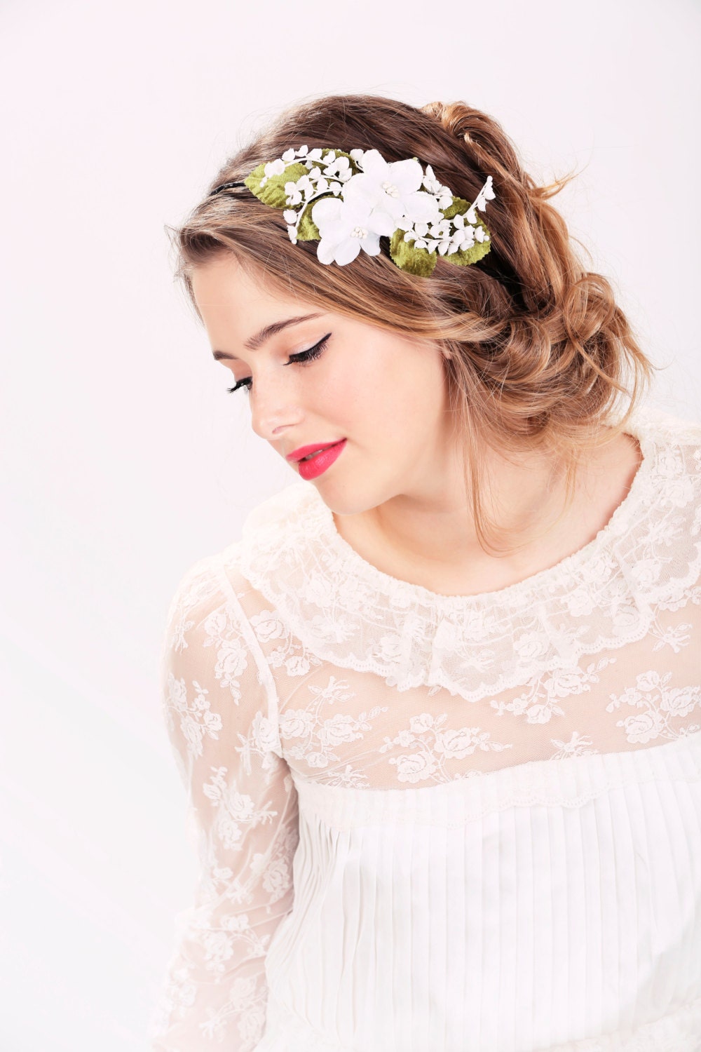 wedding headband, bridal hair, wedding hair accessory, white flower headband