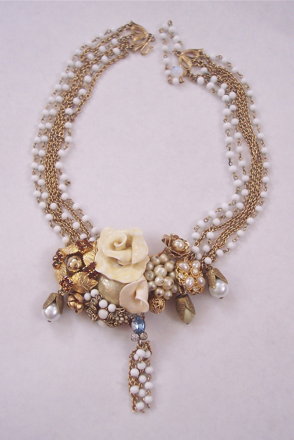 Wedding Necklace Hand Sculpted Roses Recycled Vintage
