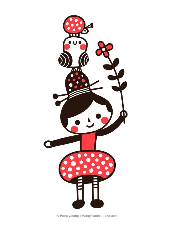 Girl, Bird and Ladybug - Print