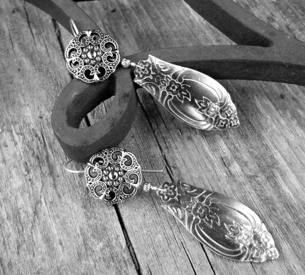 Buttons and Spoons Dangle Earrings
