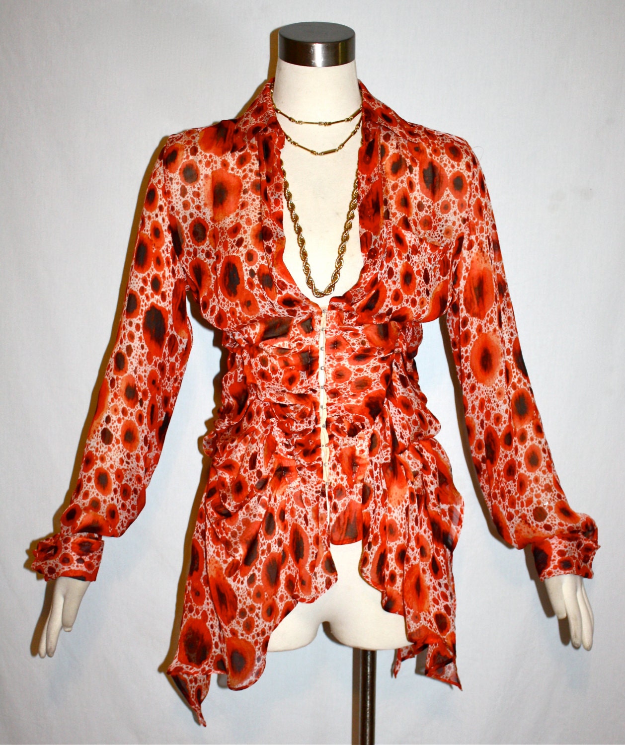 Vintage Jean Paul GAULTIER FEMME Blouse Corseted Abstract Silk Chiffon Shirt