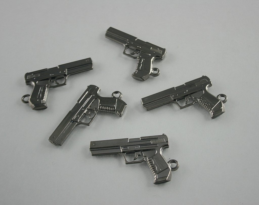 5 pcs. Zinc Gunmetal Handgun Colt Gun Weapons Charms Pendants Decorations Findings 22 mm. PND Gun SP