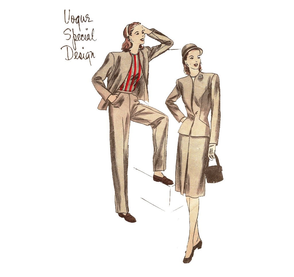 1940s Womens Pants Blouse Jacket - Vogue Special Design S4640 Vintage Pattern - 32 Bust