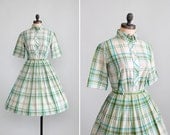 Vintage 1960s Dress Set : 60s Plaid Shirt and Skirt Set