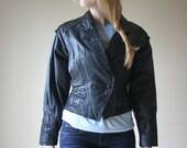 80s Leather Biker Jacket / Avant Garde / Cropped Coat / Nipped Waist / Black Leather Outerwear/ Size Medium med md 2-4-6