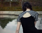Cut-out back dress - night black jersey knit dress with geometric ikat print, outdoors summer camping water biking - medium