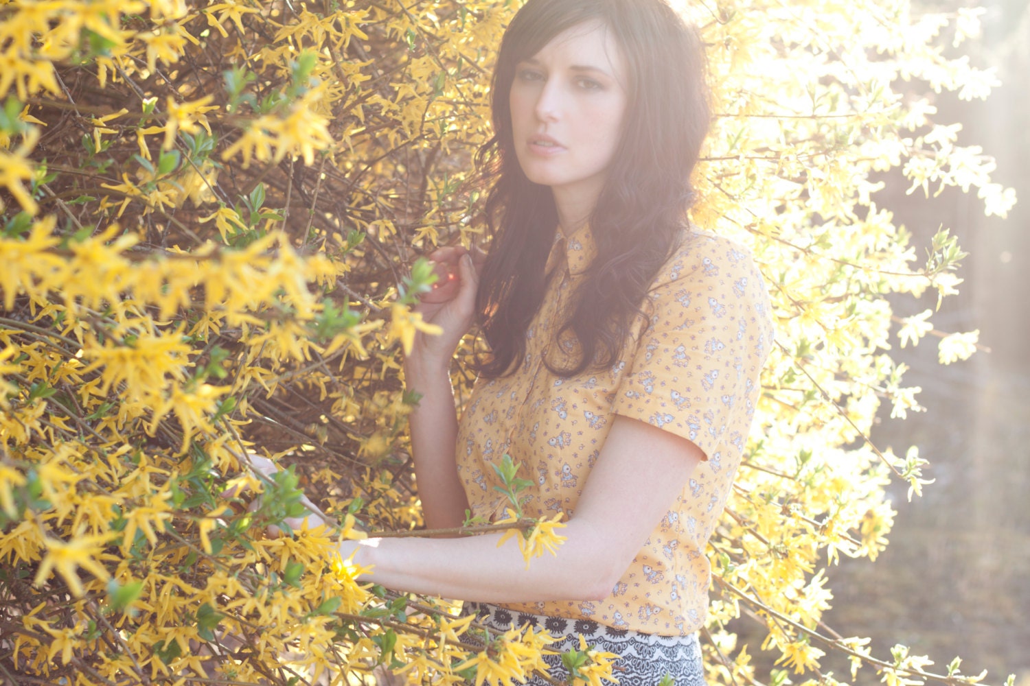 Deer fawn Button-up - custom made tailored dress shirt for women, short sleeves summer sunny yellow - S, M, L, XL, Petite