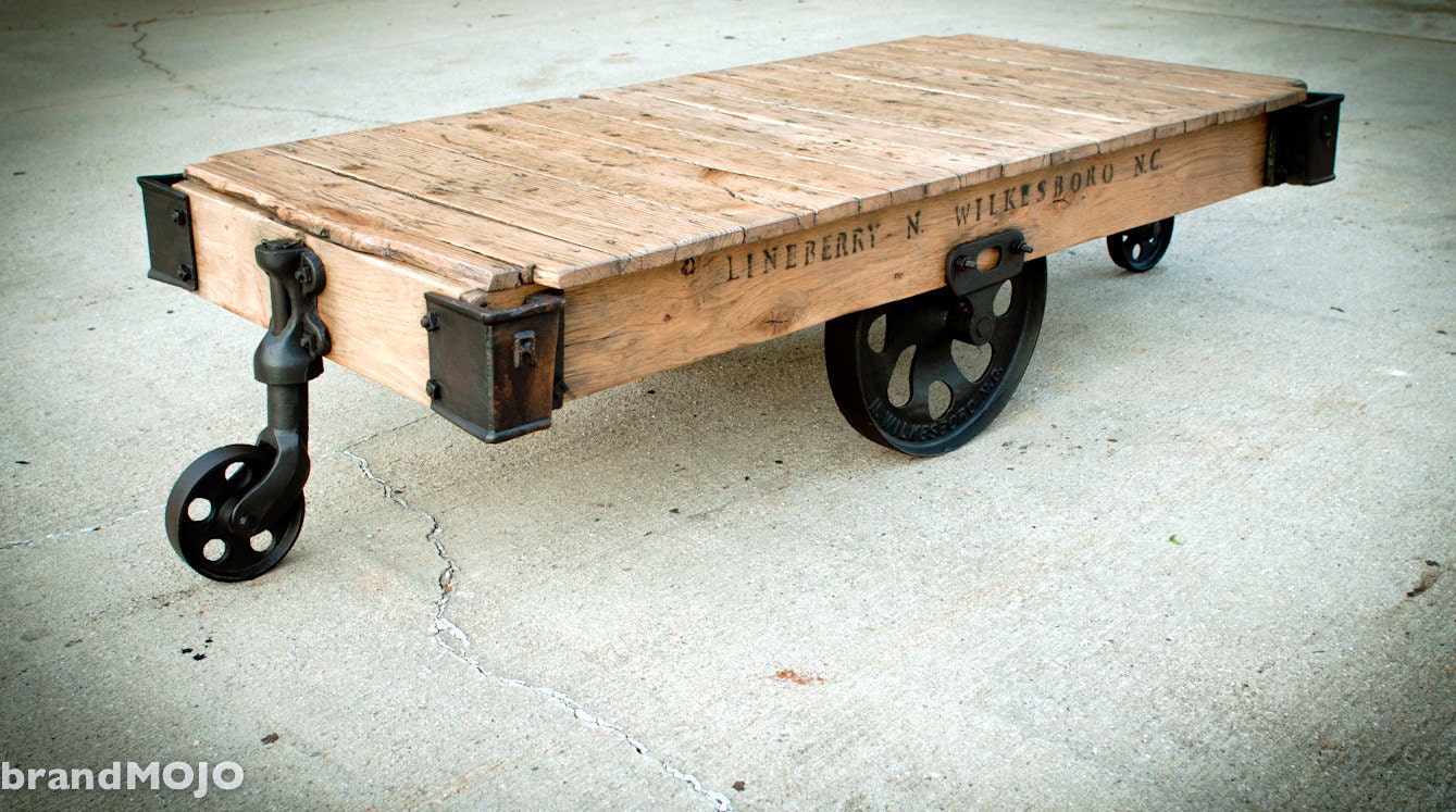On Sale - Vintage Industrial Factory Cart Coffee Table  - XL 60 x 30 x 14.5 - brandMOJOinteriors