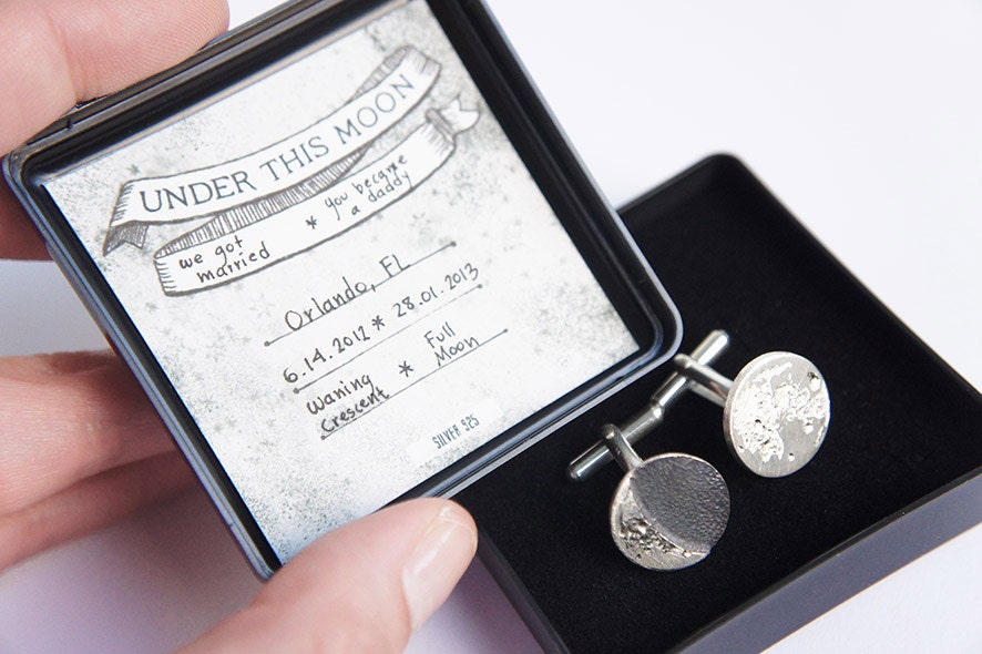 UNDER THIS MOON / Cufflinks - Personalized lunar cufflinks in silver, customized, fathers day, dad, boyfriend, wedding anniversary