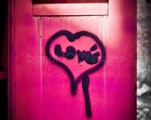 Urban graffiti Photography heart lover industrial hot pink black valentine i love you message dedication Dripping with love 11x14 fine art