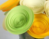 12 Large Yellow, Green and Ivory Paper Flowers, Modern Spring Centerpiece, Housewarming Gift