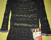 Black and bright Upcycled crochet  sweater fits med to xl