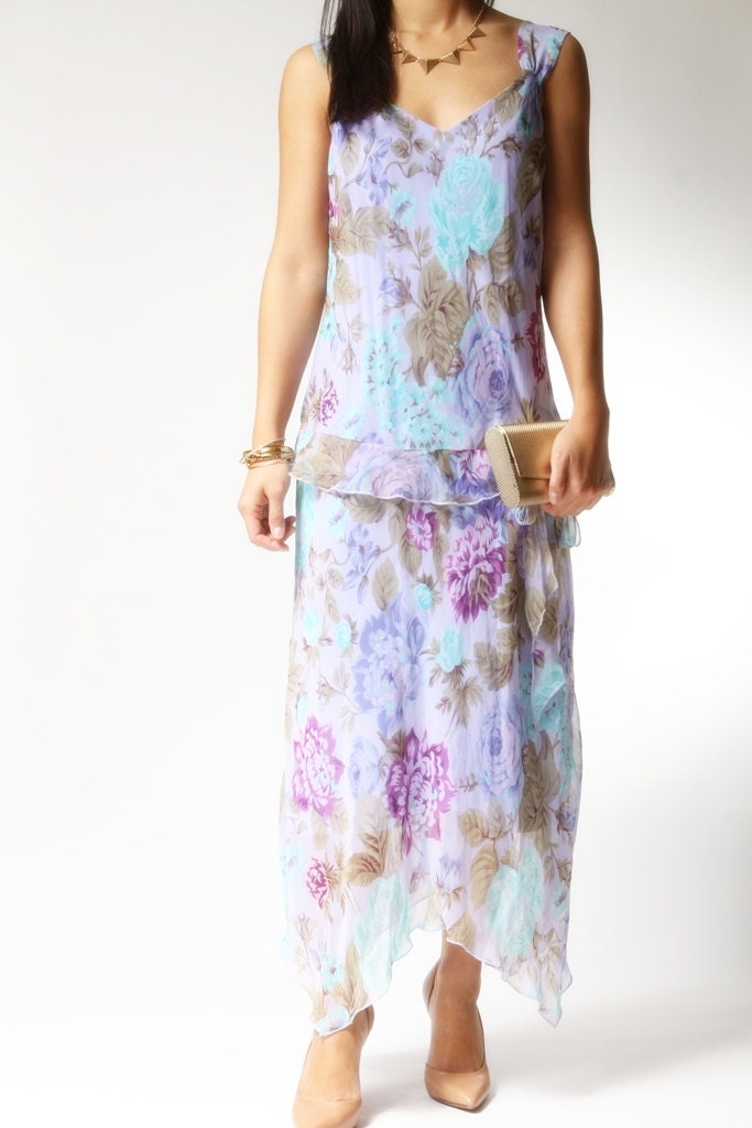 vintage 1980s dress / 80s floral dress / Sophie Chiffon Floral Dress