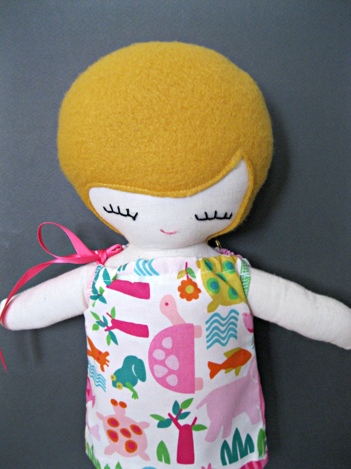 Rag Doll, Molly Cloth Doll, Blonde Hair and Animal Dress