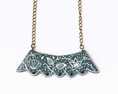 Botanical inspired jewelry - Handpainted clay necklace -  Blue and white - wearable art - one of a kind