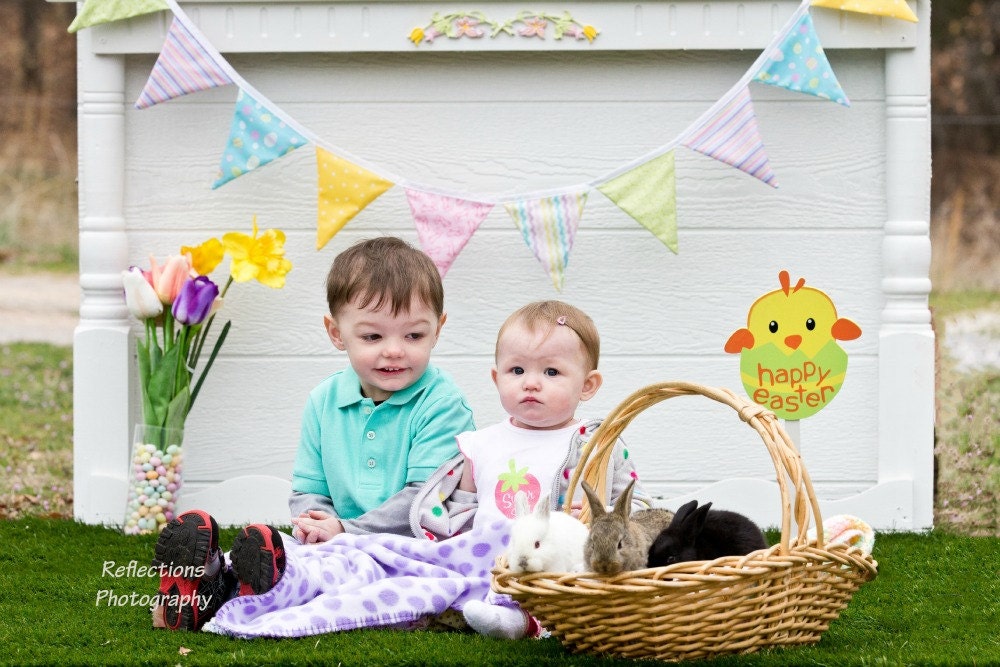 Easter Bunting, Fabric Flag Pennant Banner, Reversible, Easter Egg, 10 Flag